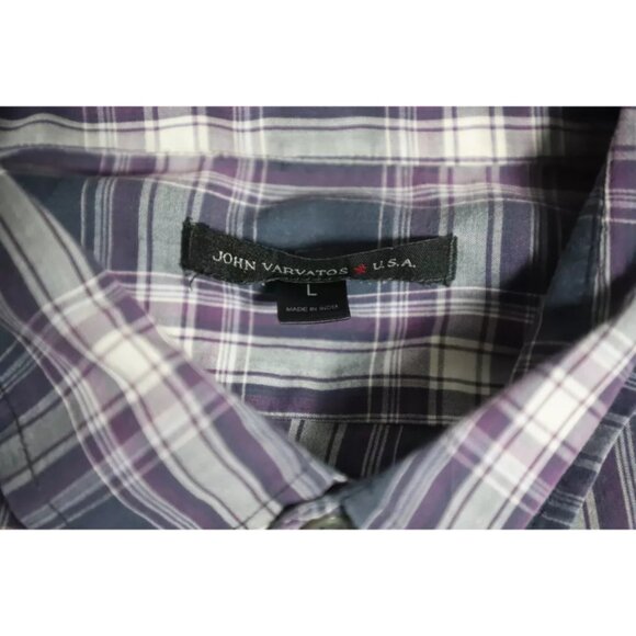 John Varvatos Button Up Shirt Mens L Blue Plaid Button Down Collared Long Sleeve - Picture 5 of 9